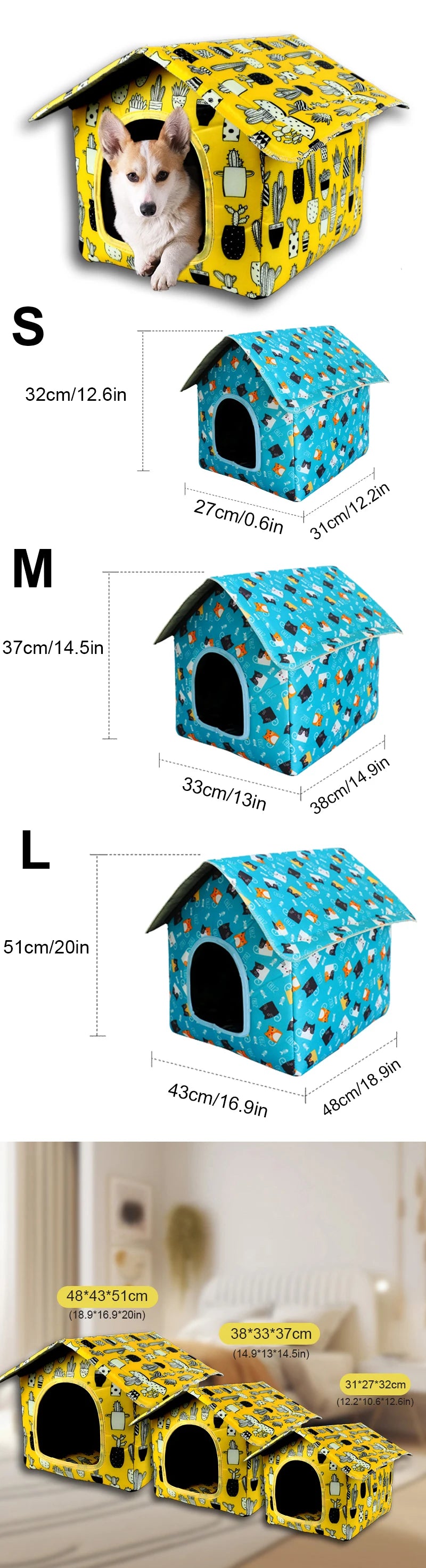 Waterproof Cat House for Outdoors Rainproof Pet Cat Cave Sleep Beds