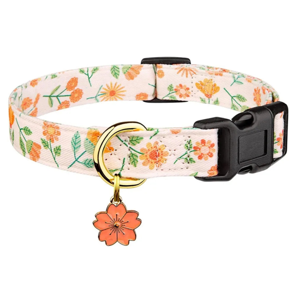 Cotton Pet Dog Collar Strawberries Flower Pattern Metal