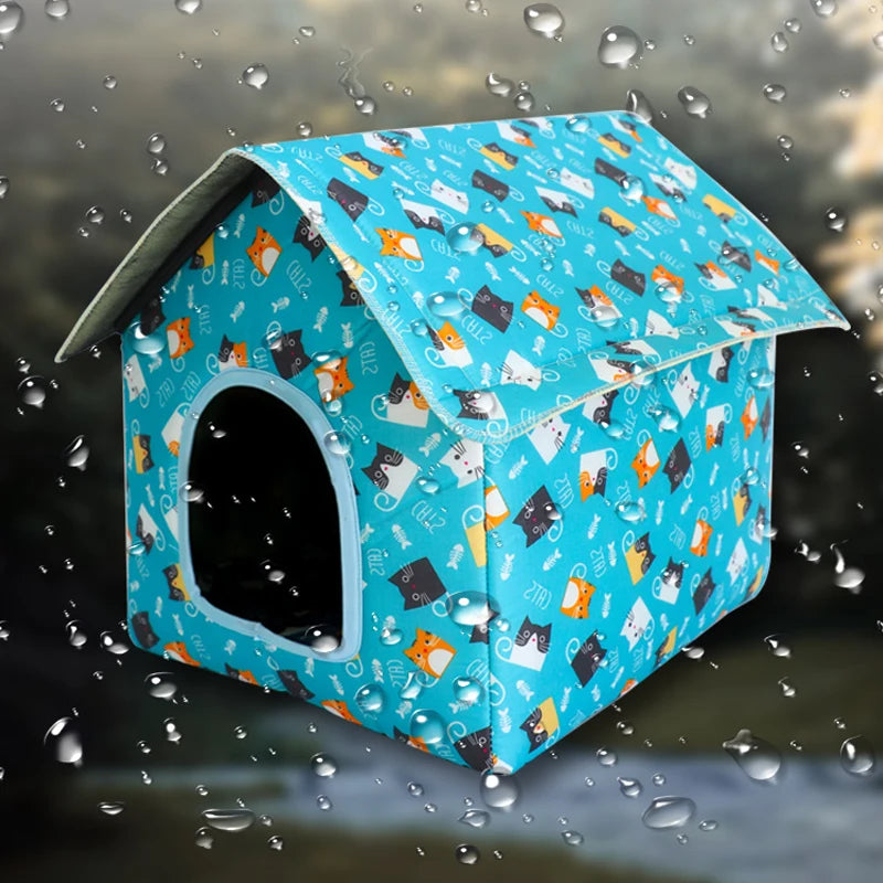Waterproof Cat House for Outdoors Rainproof Pet Cat Cave Sleep Beds