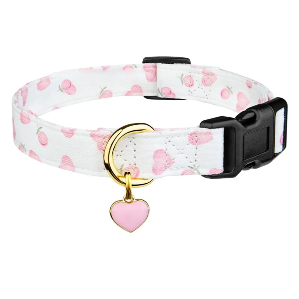 Cotton Pet Dog Collar Strawberries Flower Pattern Metal