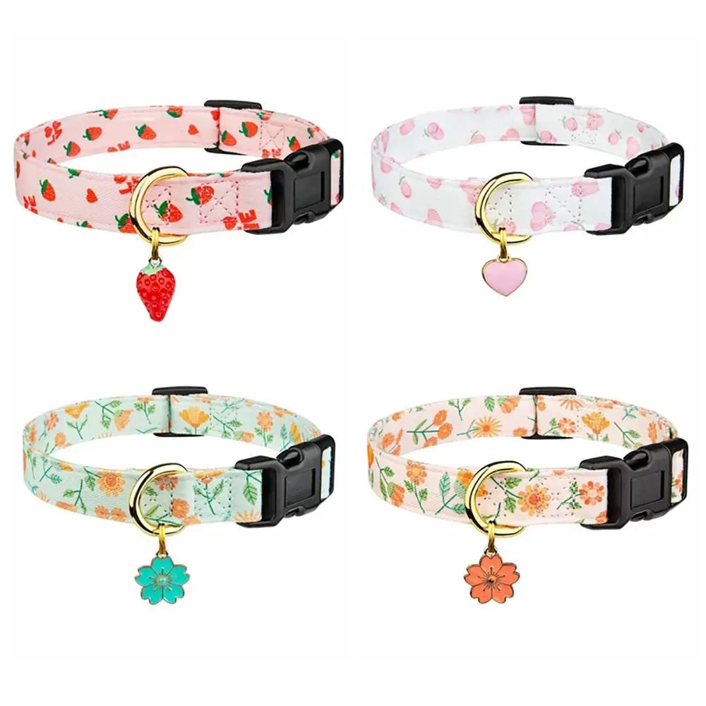 Cotton Pet Dog Collar Strawberries Flower Pattern Metal