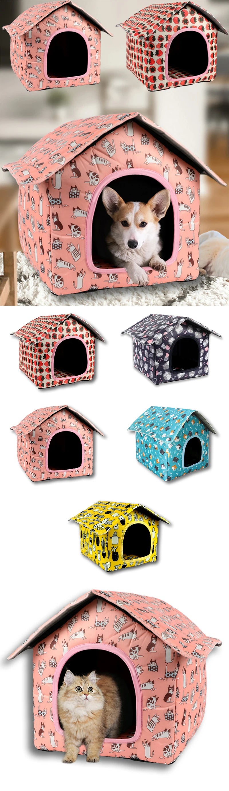 Waterproof Cat House for Outdoors Rainproof Pet Cat Cave Sleep Beds