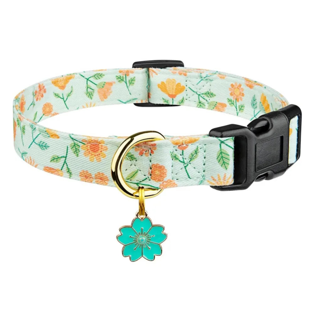 Cotton Pet Dog Collar Strawberries Flower Pattern Metal