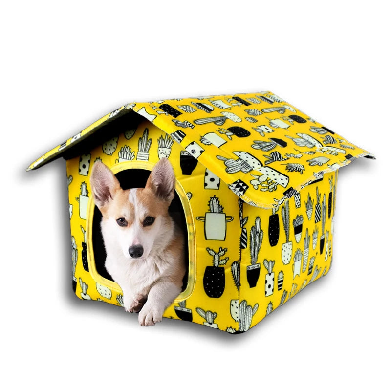 Waterproof Cat House for Outdoors Rainproof Pet Cat Cave Sleep Beds