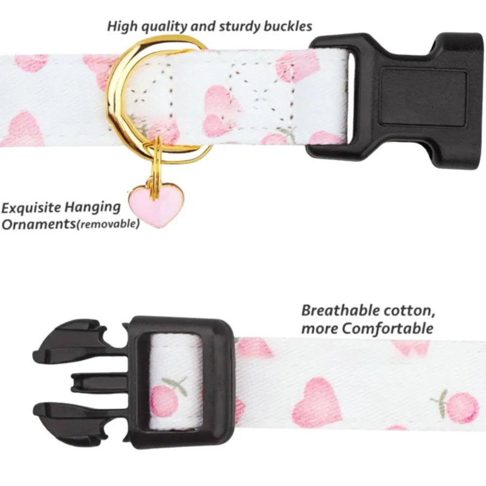 Cotton Pet Dog Collar Strawberries Flower Pattern Metal