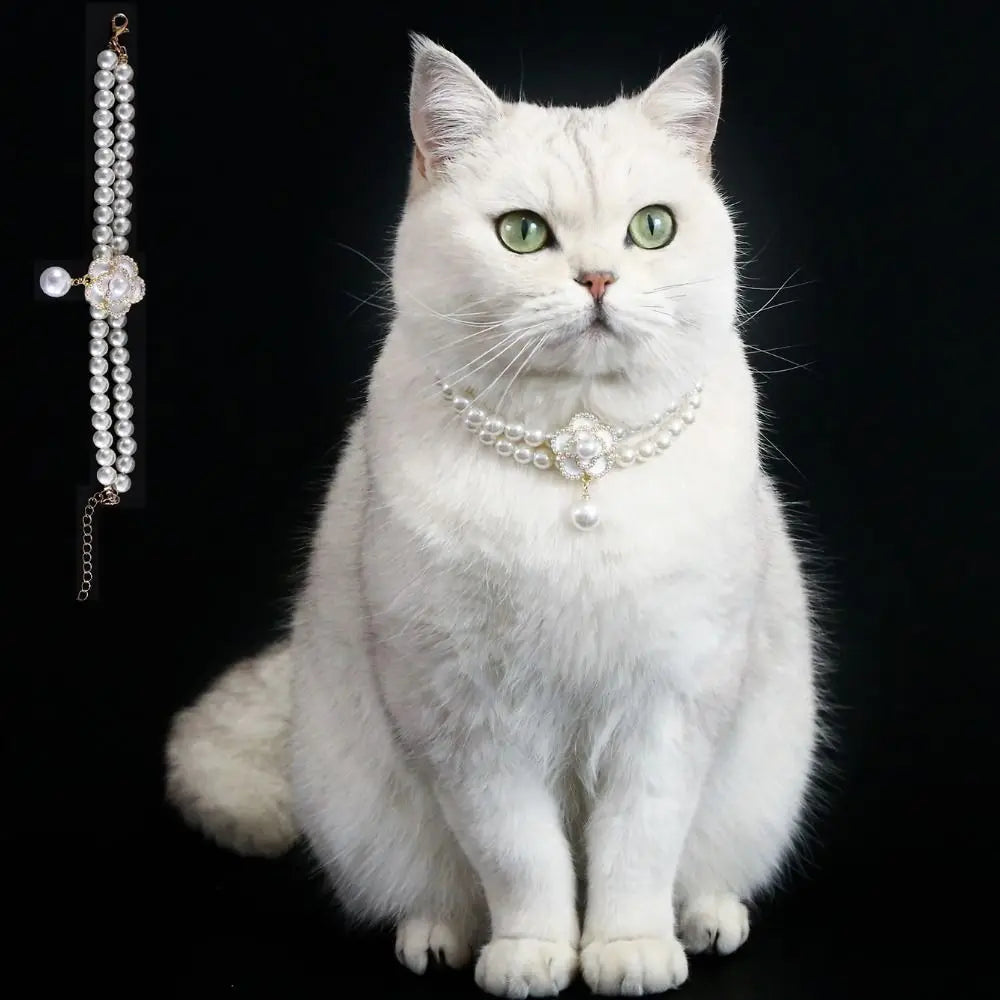 Double Layer Pearl Pet Necklace – Adjustable Cat & Puppy