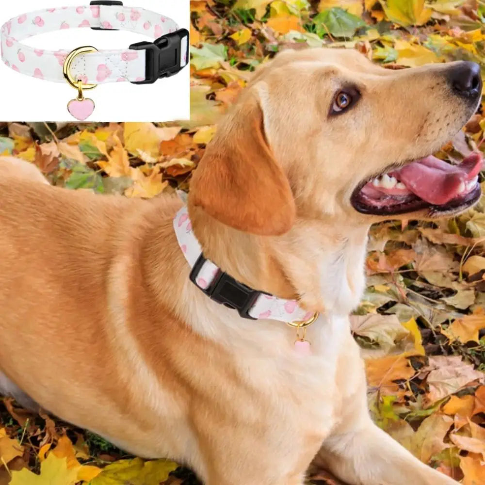 Cotton Pet Dog Collar Strawberries Flower Pattern Metal