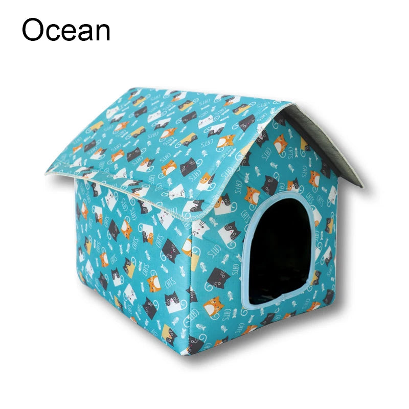 Waterproof Cat House for Outdoors Rainproof Pet Cat Cave Sleep Beds