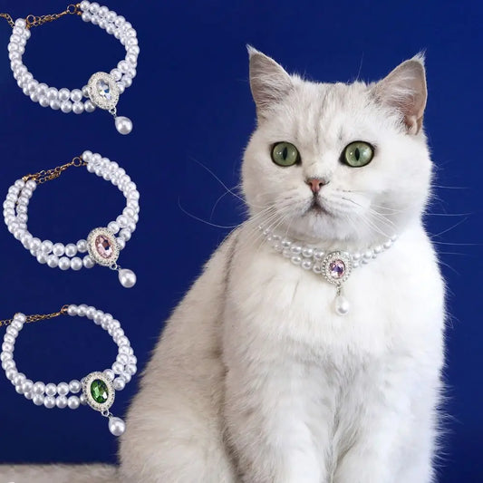 Double Layer Pearl Pet Necklace – Adjustable Cat & Puppy