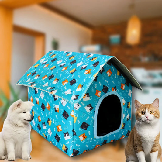 Waterproof Cat House for Outdoors Rainproof Pet Cat Cave Sleep Beds