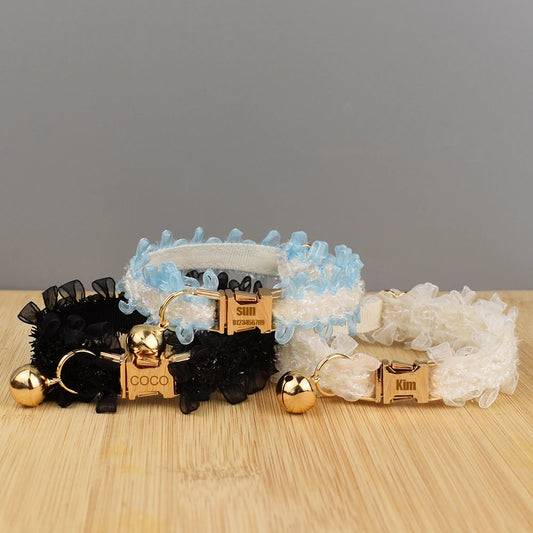 Personalized Lace Cat Collar – Adjustable, Soft, Safety